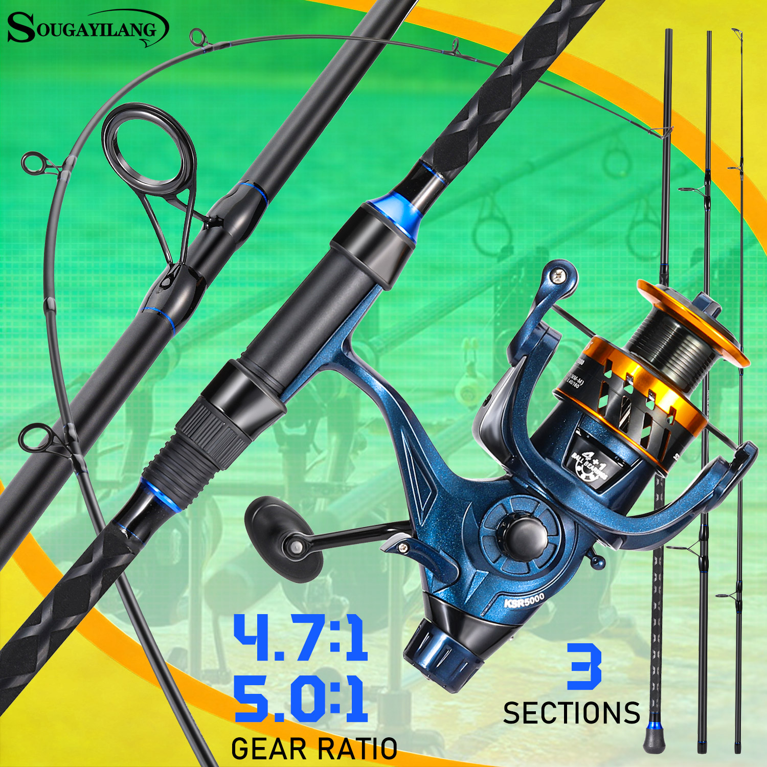 Sougayilang 3 Sections Surf Fi - مراجعة Fishing Rod Surf وسعره