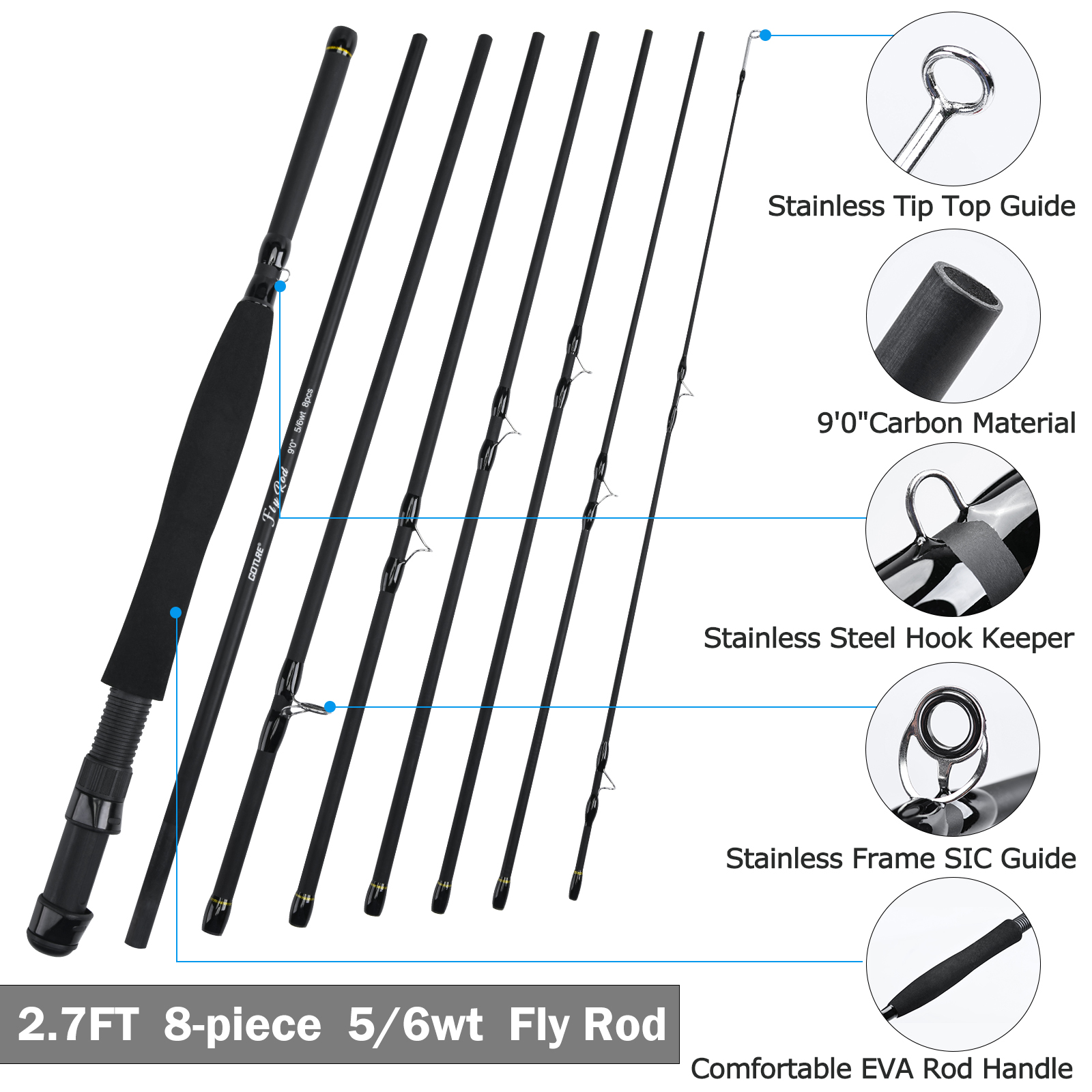 Goture 8Section Travel Fly Fis - مراجعة Fishing Rod Fly وسعره